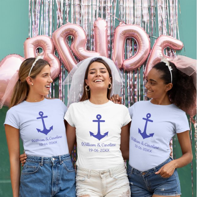 Camiseta Blue Nautical Anchor Beach Destination Wedding (Criador carregado)