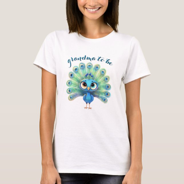 Camiseta Blue Peacock Chá de fraldas Vovó T-Shirts (Frente)