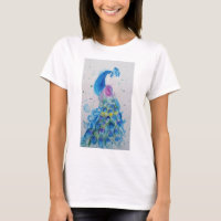 Blue Peacock Watercolor pintura T Shirt