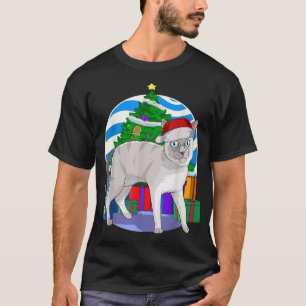 Camiseta Blue Point Siamese Gata Papais noeis de Natal Árvo