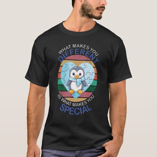 Camiseta Blue Puzzle Autism Child Awareness Penguin (Frente)