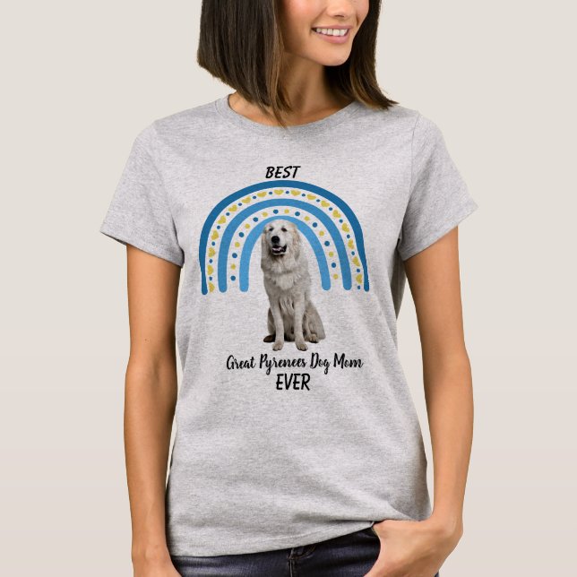 Camiseta Blue Rainbow Best Excelente Pirenéus Dog Mãe (Frente)