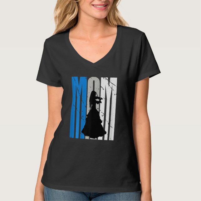 Camiseta Blue Retro Violin Mom Violinist Moms Plays In Orch (Frente)