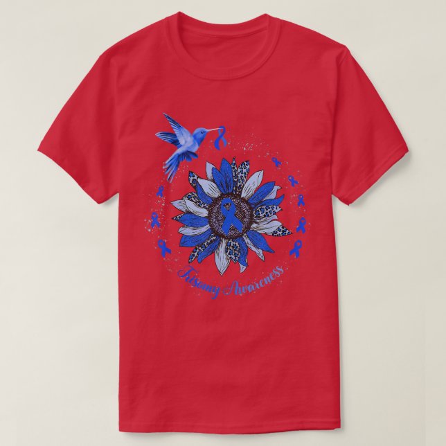 Camiseta Blue Ribbon Leopard Sunflower Trisomy Awareness  (Frente do Design)