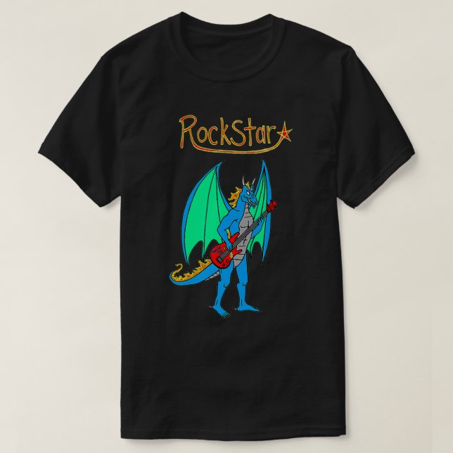 Camiseta Blue Rockstar Jammin' Dragon with Guitar Premium  (Frente do Design)