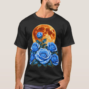 Camiseta Blue Roses Full Moon Floral Celestial T