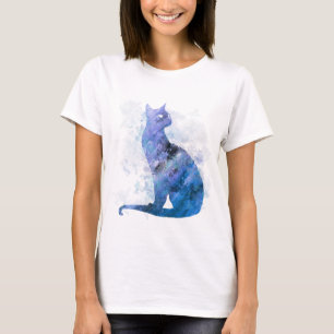 Camiseta Blue Splash Digital Watercolor Cat 726