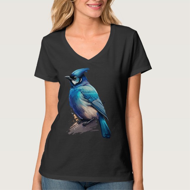 Camiseta Blue Stellar Jay Artistic Bird Watercolor Nature W (Frente)