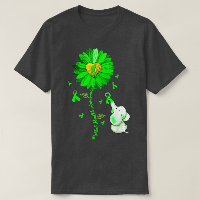 Camiseta Blue Sunflower Elepher Spread Mental Health Aware (Frente do Design)
