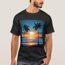 Blue Sunset Beach Tee - Tranquil Shoreline in Twil
