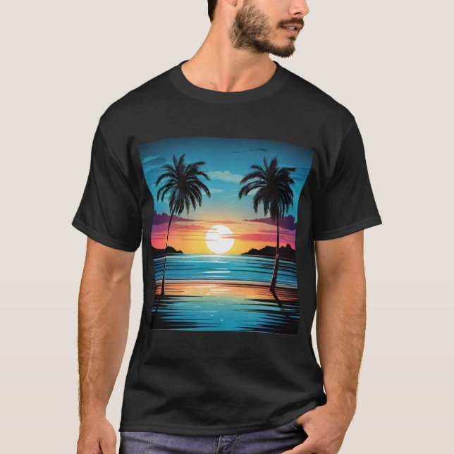 Camiseta Blue Sunset Beach Tee - Tranquil Shoreline in Twil (Frente)