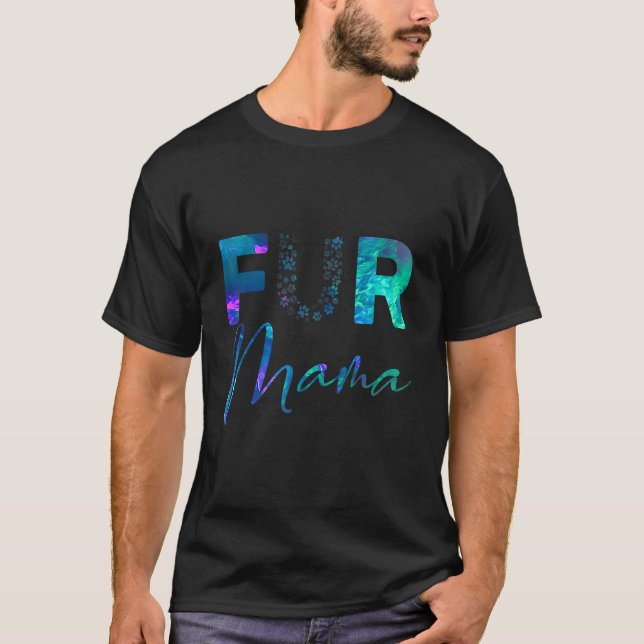 Camiseta Blue teal purple Fur mama paw print heart puppy do (Frente)