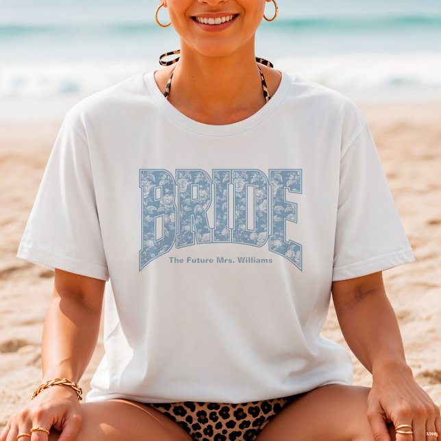 Camiseta Blue Toile BRIDE Engagement Shower Bach Party (Personalize with names, dates, locations or events)