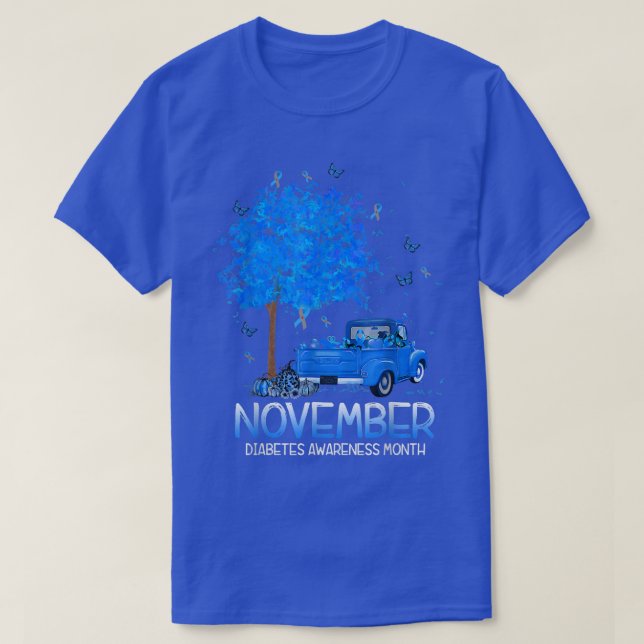 Camiseta Blue Tree Truck Pumpkin Novembro Diabetes Awarenes (Frente do Design)
