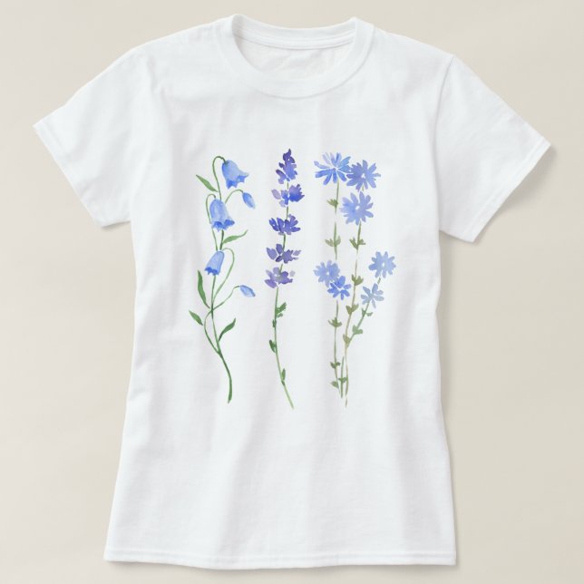 Camiseta Blue Watercolor Flores (Frente do Design)