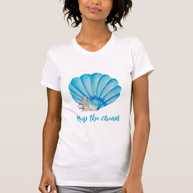 Camiseta Blue Watercolor Seashell, Inspiration Quote Pos (Frente)