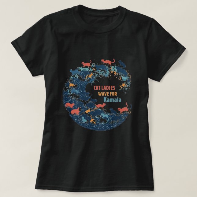 Camiseta Blue Wave Cat for Kamala T-Shirt (Frente do Design)