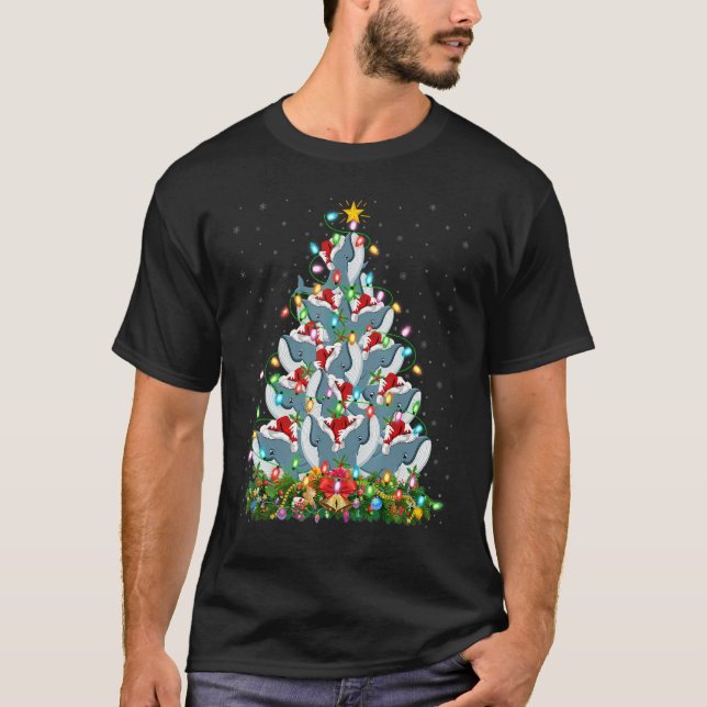 Camiseta Blue Whale  Xmas Lights Santa Blue Whale Christmas (Frente)