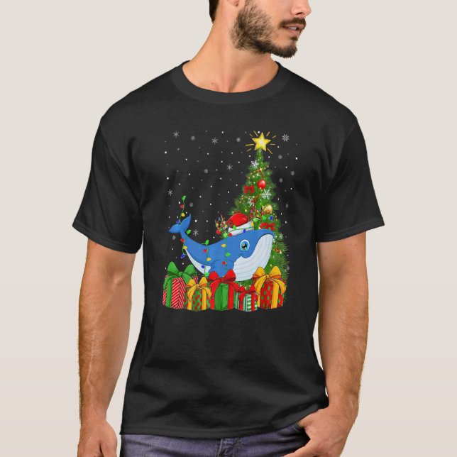 Camiseta Blue Whale  Xmas Lights Santa Blue Whale Christmas (Frente)