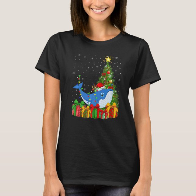 Camiseta Blue Whale  Xmas Lights Santa Blue Whale Christmas (Frente)