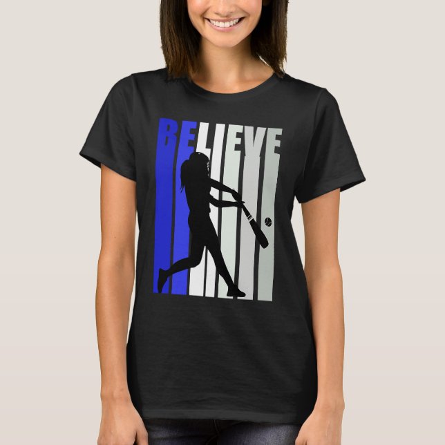 Camiseta Blue Womens Believe Baseball Inspirational Softbal (Frente)