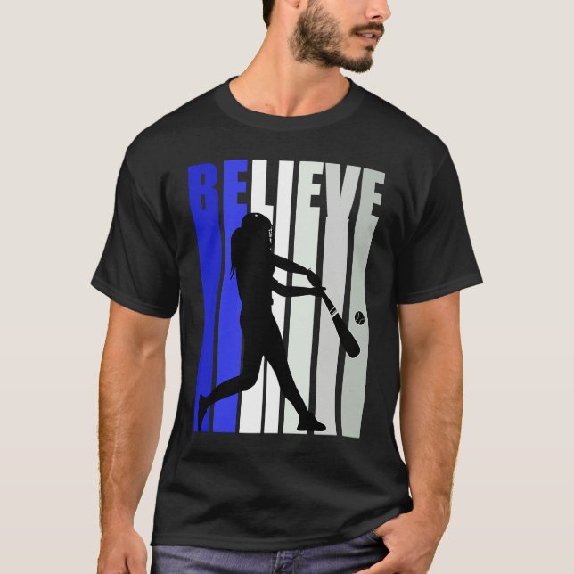 Camiseta Blue Womens Believe Baseball Inspirational Softbal (Frente)