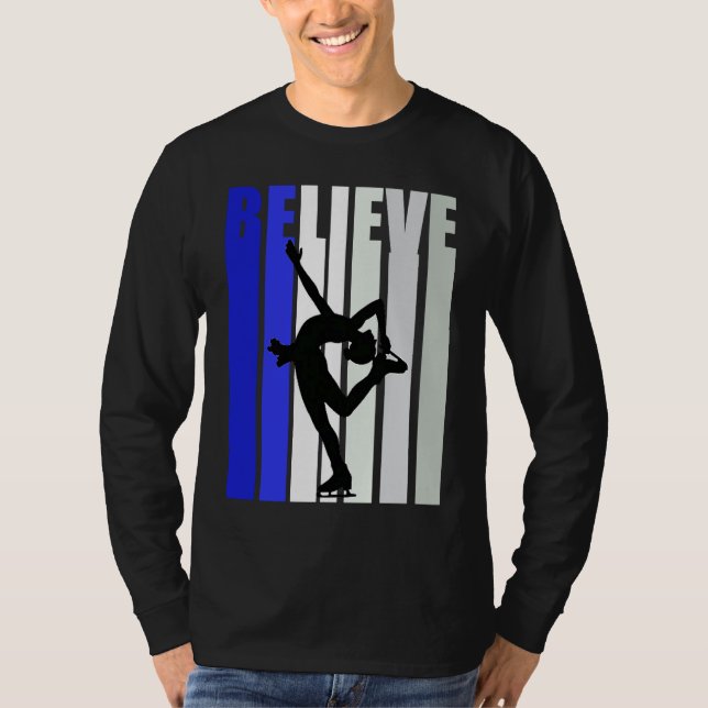 Camiseta Blue Womens Believe Ice Skating Inspirational Squa (Frente)