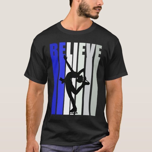 Camiseta Blue Womens Believe Ice Skating Inspirational Squa (Frente)