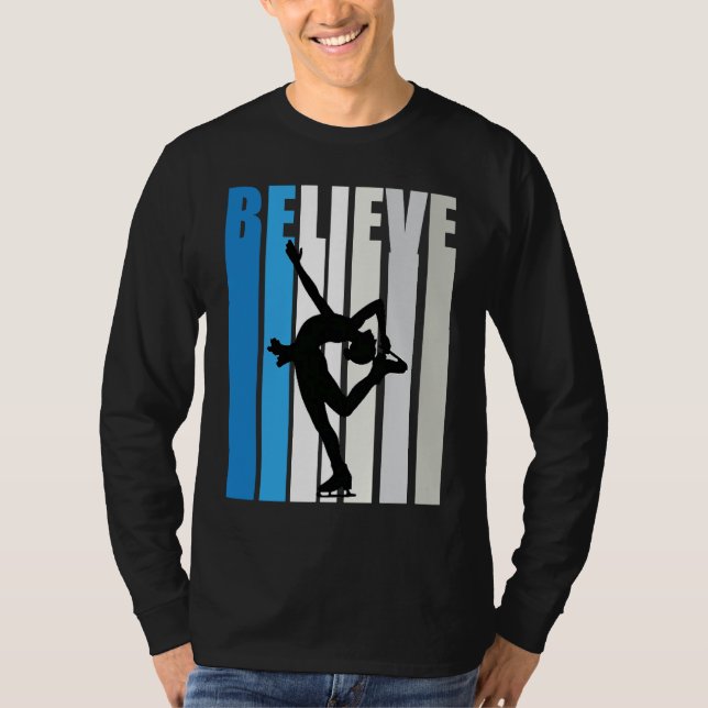 Camiseta Blue Womens Believe Ice Skating Motivational Retro (Frente)