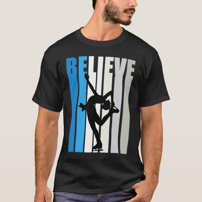 Camiseta Blue Womens Believe Ice Skating Motivational Retro (Frente)