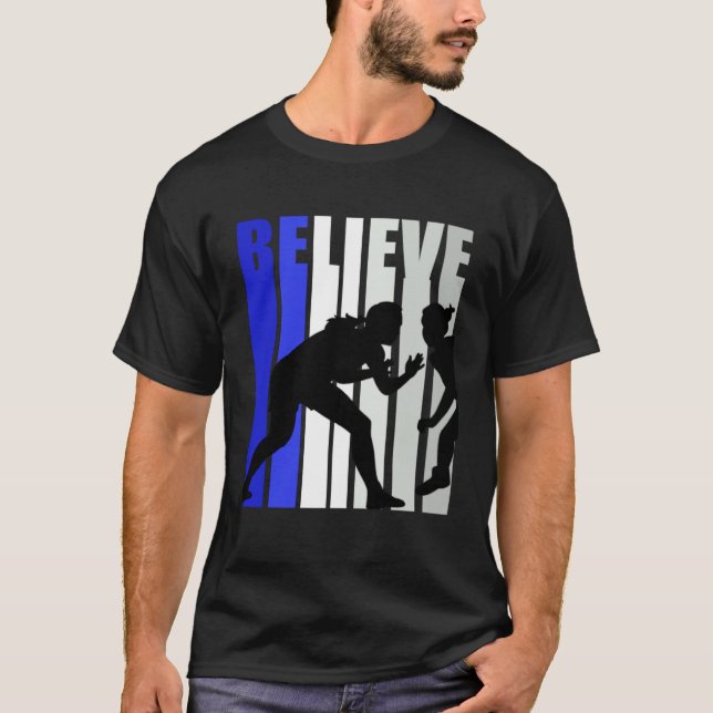 Camiseta Blue Womens Believe Wrestling Inspirational Squad  (Frente)