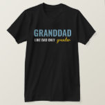 Camiseta Blue Yellow Funny GRANDDAD Apenas Pai Grander<br><div class="desc">Camisa para o avô. Vovô - como pai só mais grandioso em um design de tipografia azul,  branco e amarelo. Celebre seu avô com essa camiseta engraçada dizendo que um avô é como um pai só GRANDE!</div>