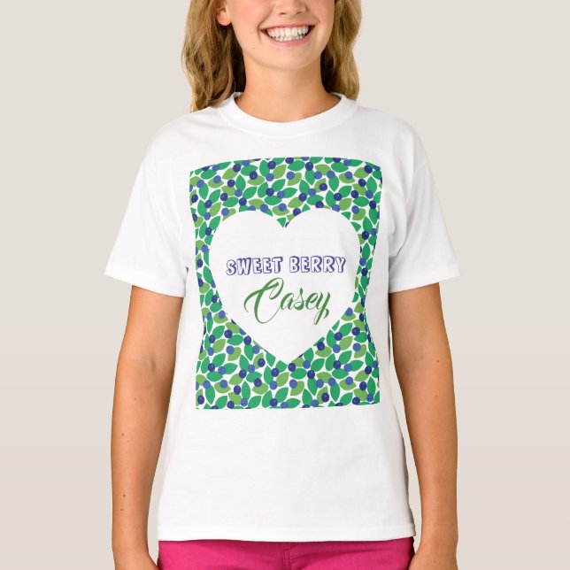Camiseta Blueberries Pattern Modern Green Blue Customize. (Frente)