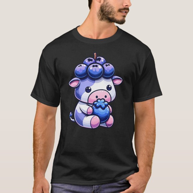 Camiseta Blueberry Cow Pastel Blue Milk Milkshake Cute Kawa (Frente)