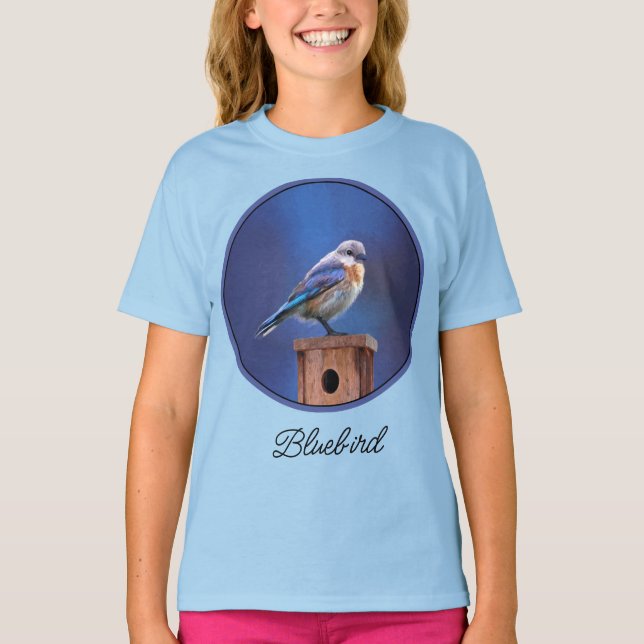 Camiseta Bluebird (Female) Painting - Original Bird Art T-S (Frente)