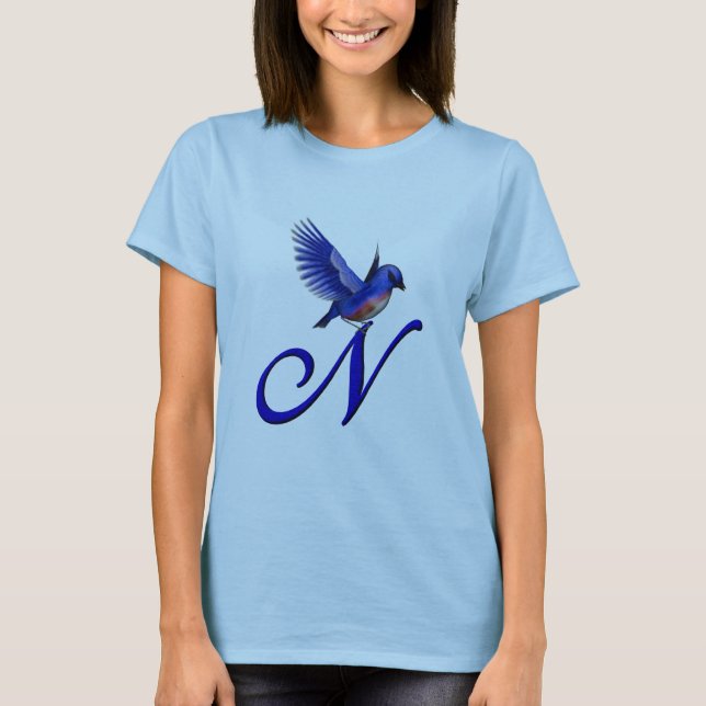 Camiseta Bluebird Monograma Inicial N Elegante (Frente)