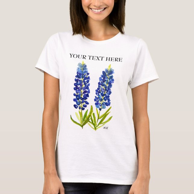 Camiseta Bluebonnets Texas State Flowers Lupine Watercolor (Frente)