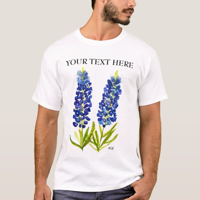 Camiseta Bluebonnets Texas State Flowers Lupine Watercolor (Frente)