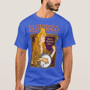 Camiseta Bluegrass Alphonse Mucha Inspirou Garota Banjo