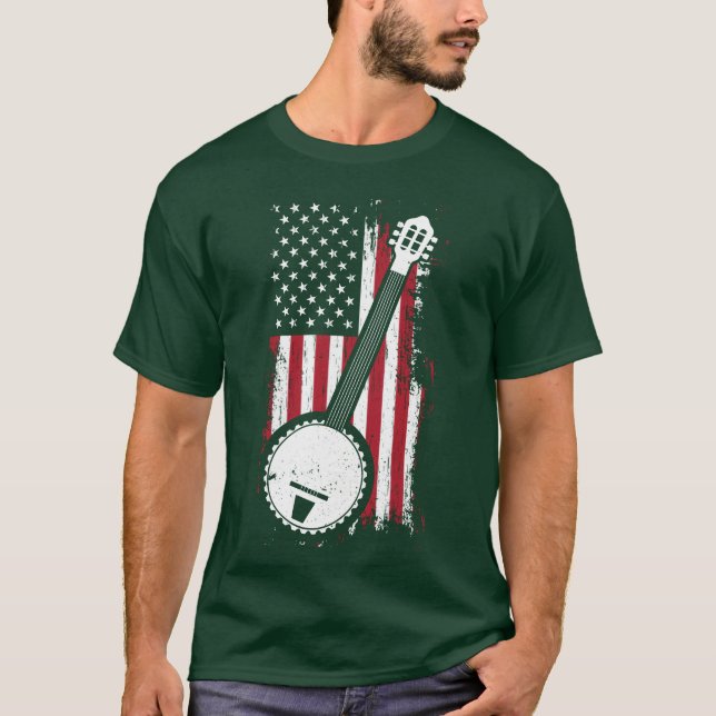 Camiseta Bluegrass Banjo American US Flag Musician Gift vin (Frente)