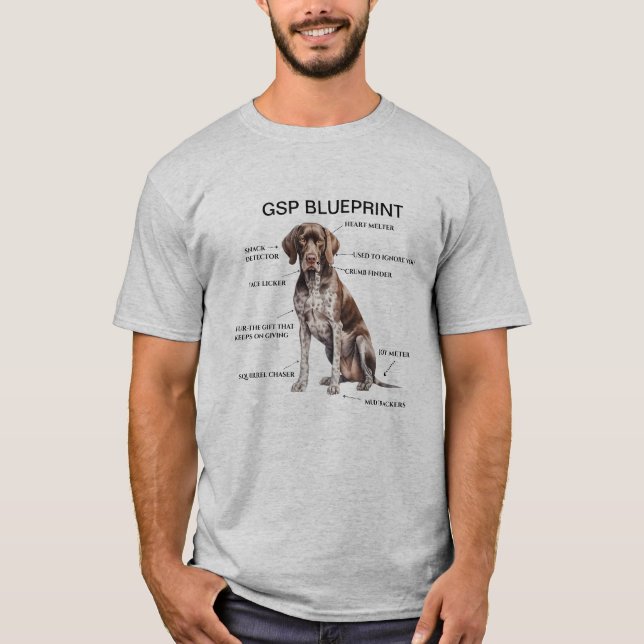Camiseta Blueprint de ponteiro fino alemão engraçado (Frente)