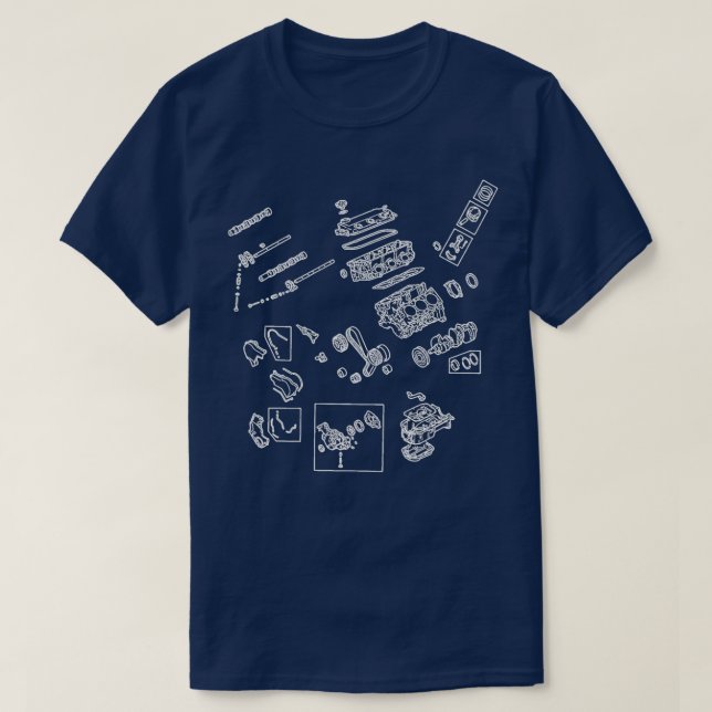 Camiseta Blueprint do mecanismo V6 (Frente do Design)