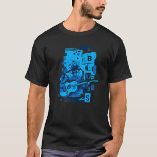 Camiseta Blues Música Gráfico de Bluesman e Violão