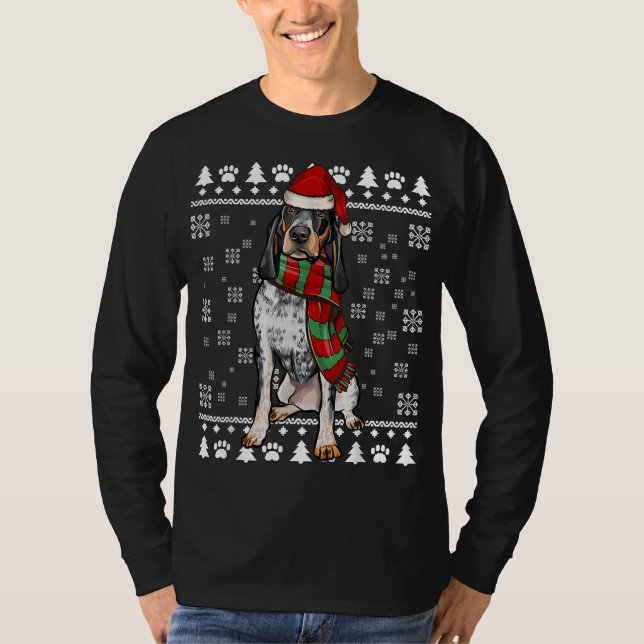 Camiseta Bluetick Coonhound Dog Santa Hat Natal Feio Natal (Frente)
