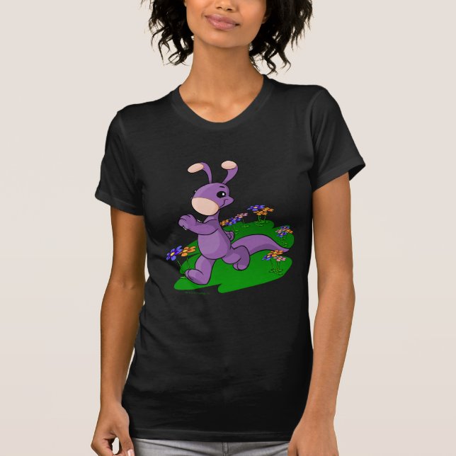 Camiseta Blumaroo roxo que marcha através da ilha de Roo (Frente)