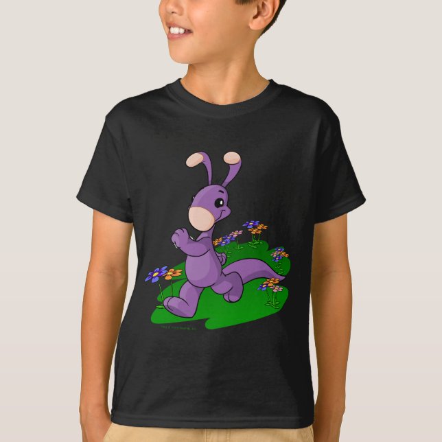 Camiseta Blumaroo roxo que marcha através da ilha de Roo (Frente)