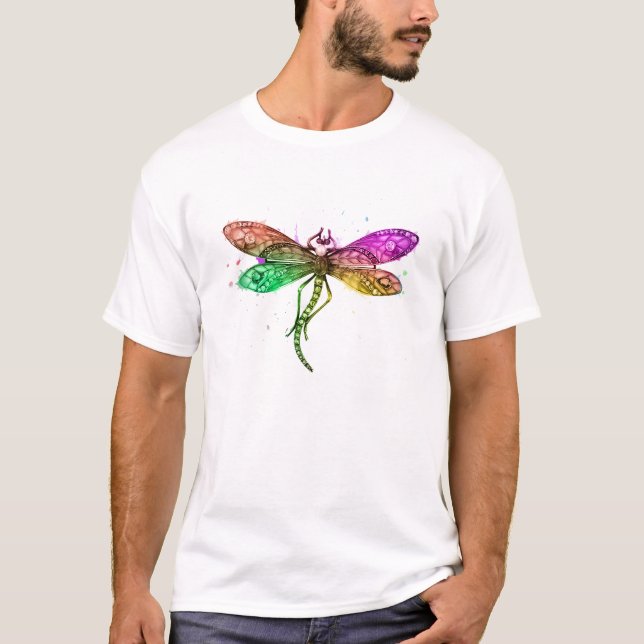 Camiseta Blusa Colorida de Dragão com Grafismo e Decote Can (Frente)