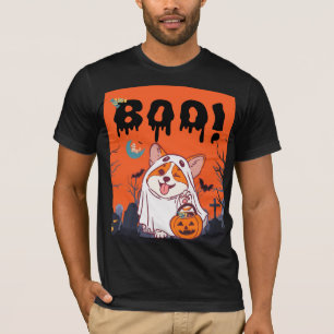 Camiseta Blusa de capuz Cute Corgi Ghost Boo Halloween