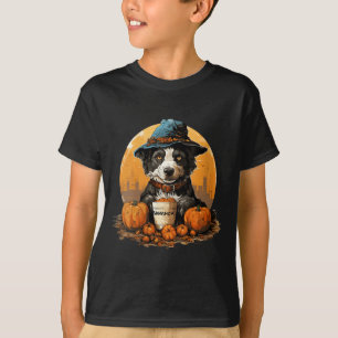 Camiseta Blusa Feminina de Cachorro de Halloween Decote V