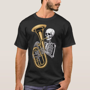 Camiseta Blusa feminina de Halloween esqueleto tuba tubista